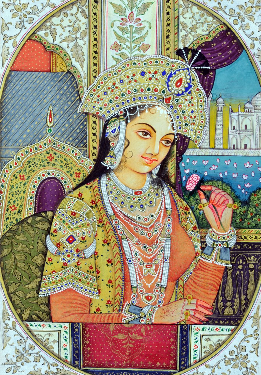 Miniatyrmålning av moguldrottningen Mumtaj Indien Asien av School Indian