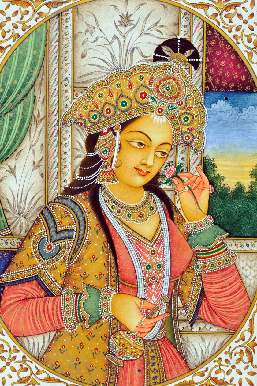 Miniatyrmålning av moguldrottningen Mumtaj Indien Asien av School Indian