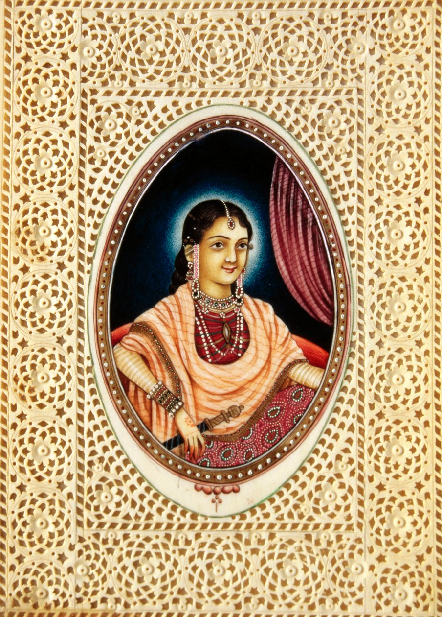 Miniatyrmålning av Mumtaz Mahal på elfenben av School Indian