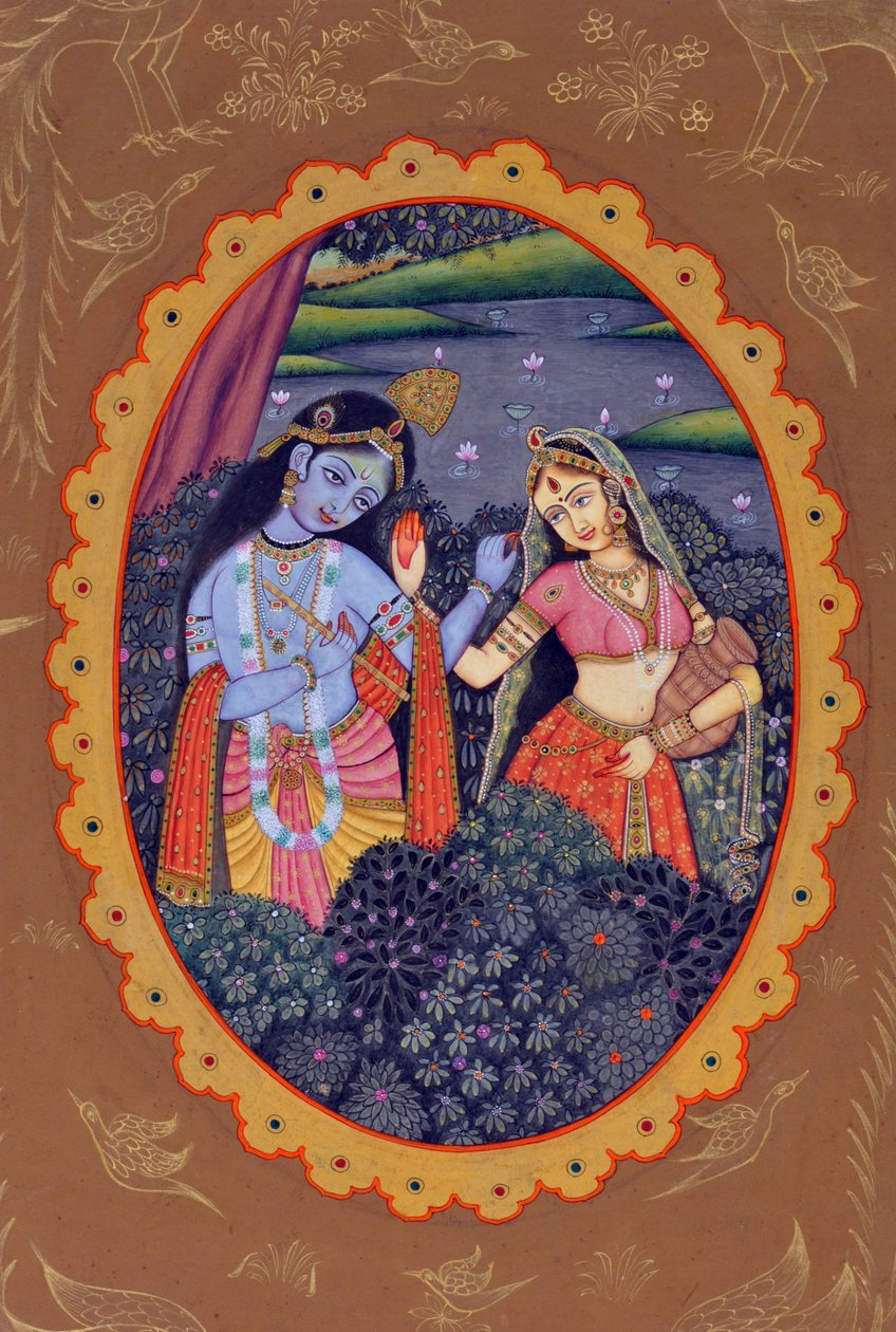 Miniatyrmålning av Radha Krishna av School Indian