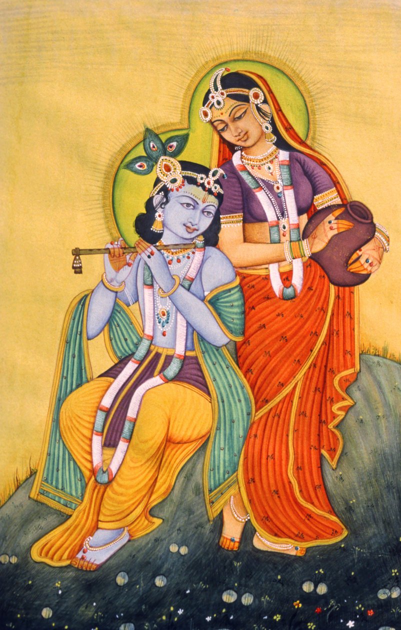 Miniatyrmålning av Radha Krishna, Indien av School Indian