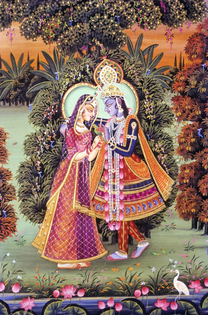 Miniatyrmålning av Radha Krishna, Indien av School Indian
