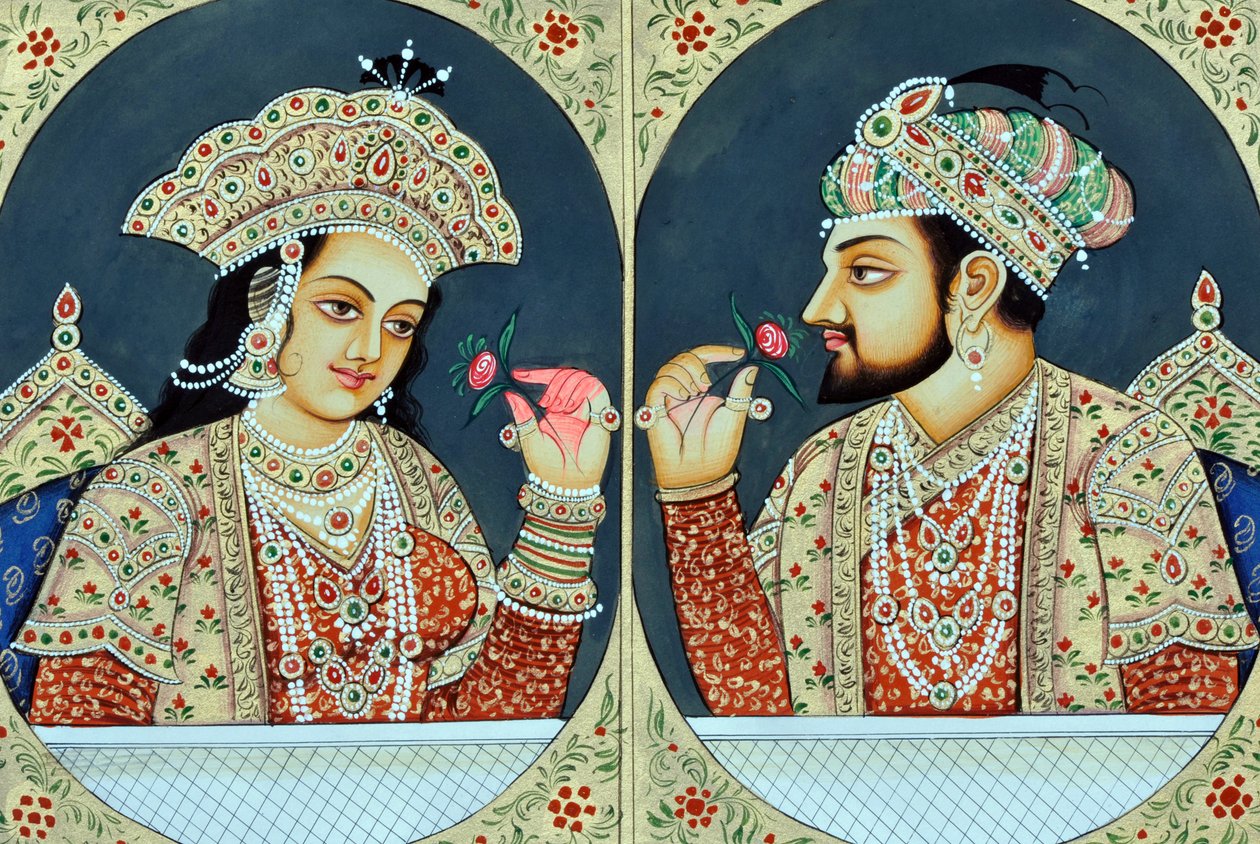Miniatyrmålning av Shah Jahan och Mumtaj Indien Asien av School Indian