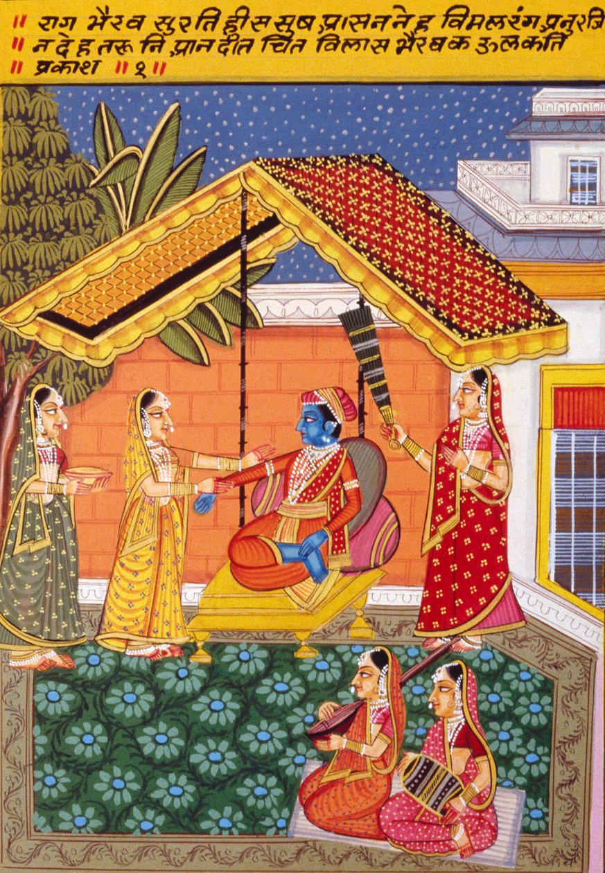 Miniatyrmålning på papper, Rag Bhairav, Nathdwara-skolan av School Indian