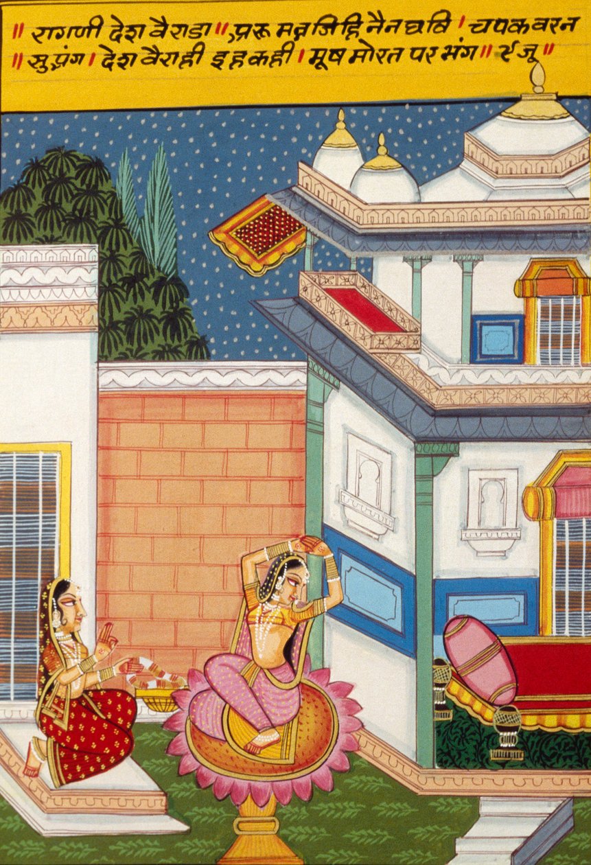 Miniatyrmålning på papper, Ragini Desh Vairada, Nathdwara School av School Indian