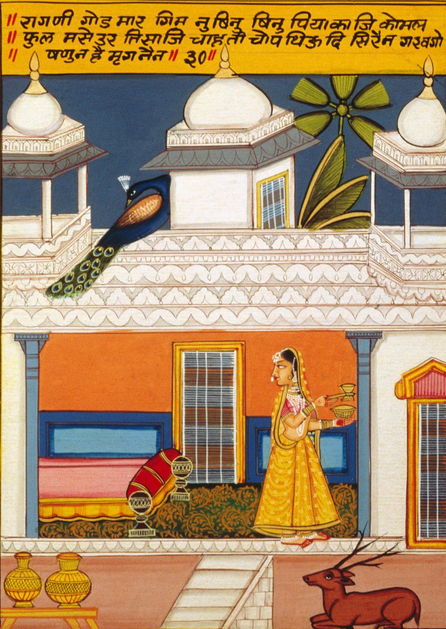 Miniatyrmålning på papper, Ragini God Mar, Nathdwara School av School Indian