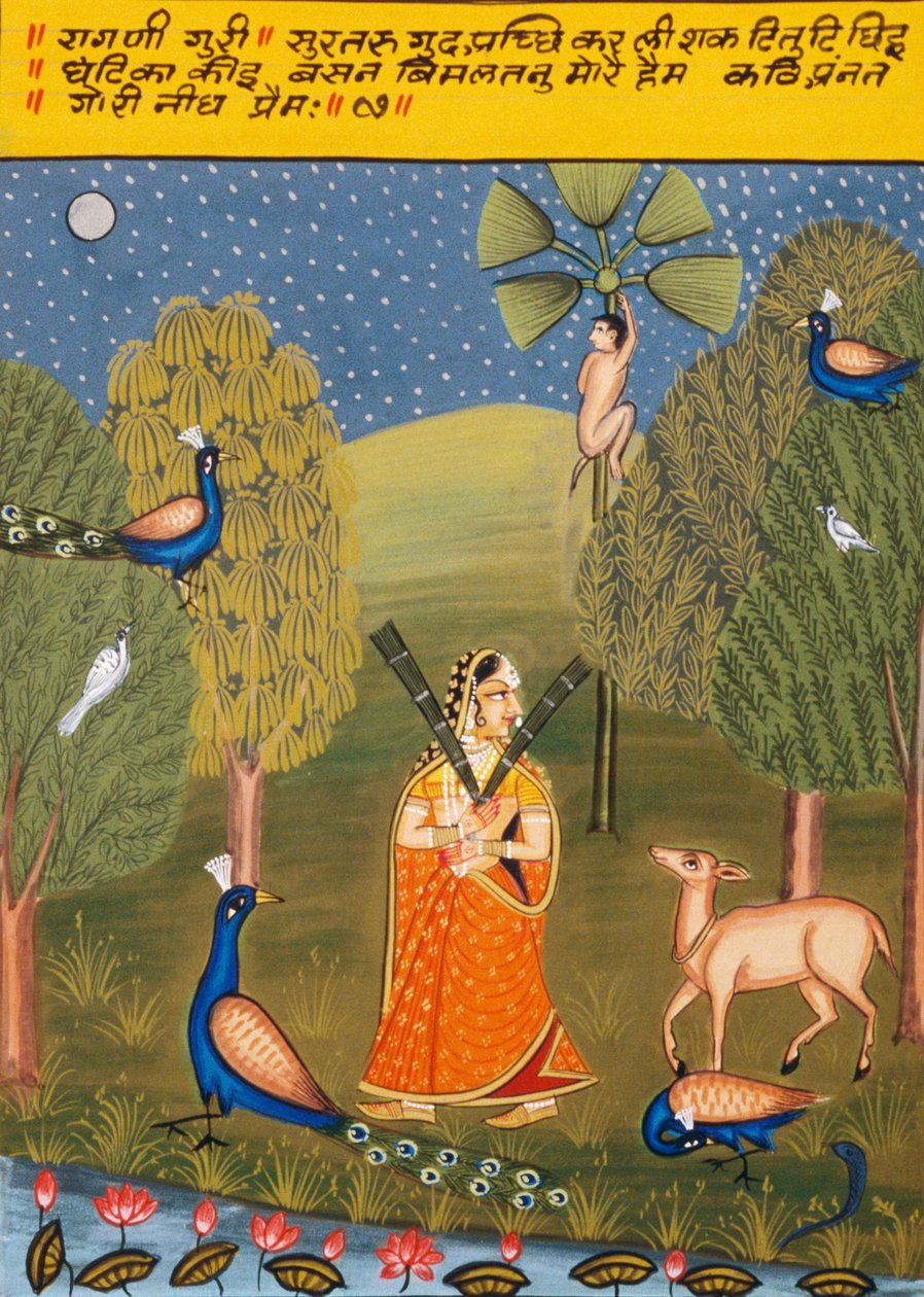 Miniatyrmålning på papper, Ragini Guri, Nathdwara School av School Indian