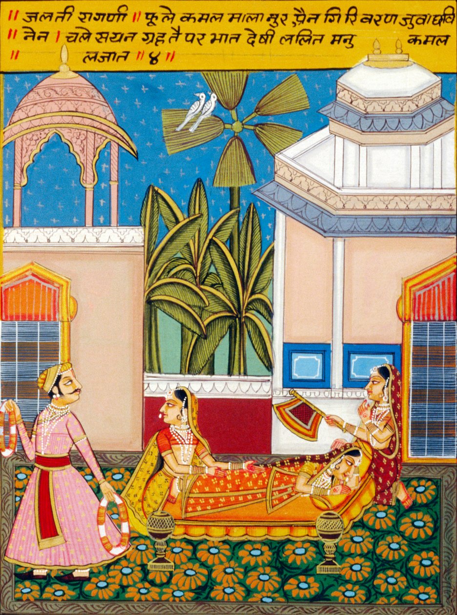 Miniatyrmålning på papper, Ragini Jhalti, Nathdwara School av School Indian