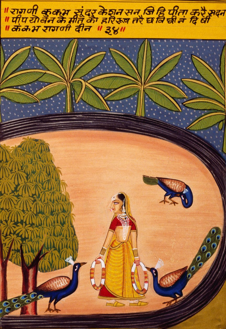 Miniatyrmålning på papper, Ragini Kukumb, Nathdwara School av School Indian