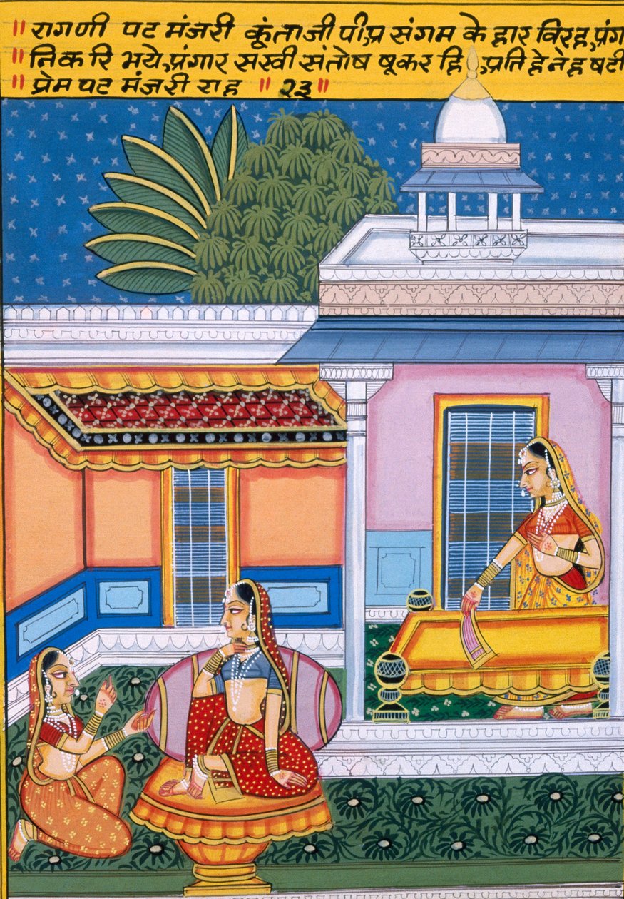 Miniatyrmålning på papper, Ragini Pat Mangiri Nathdwara School av School Indian