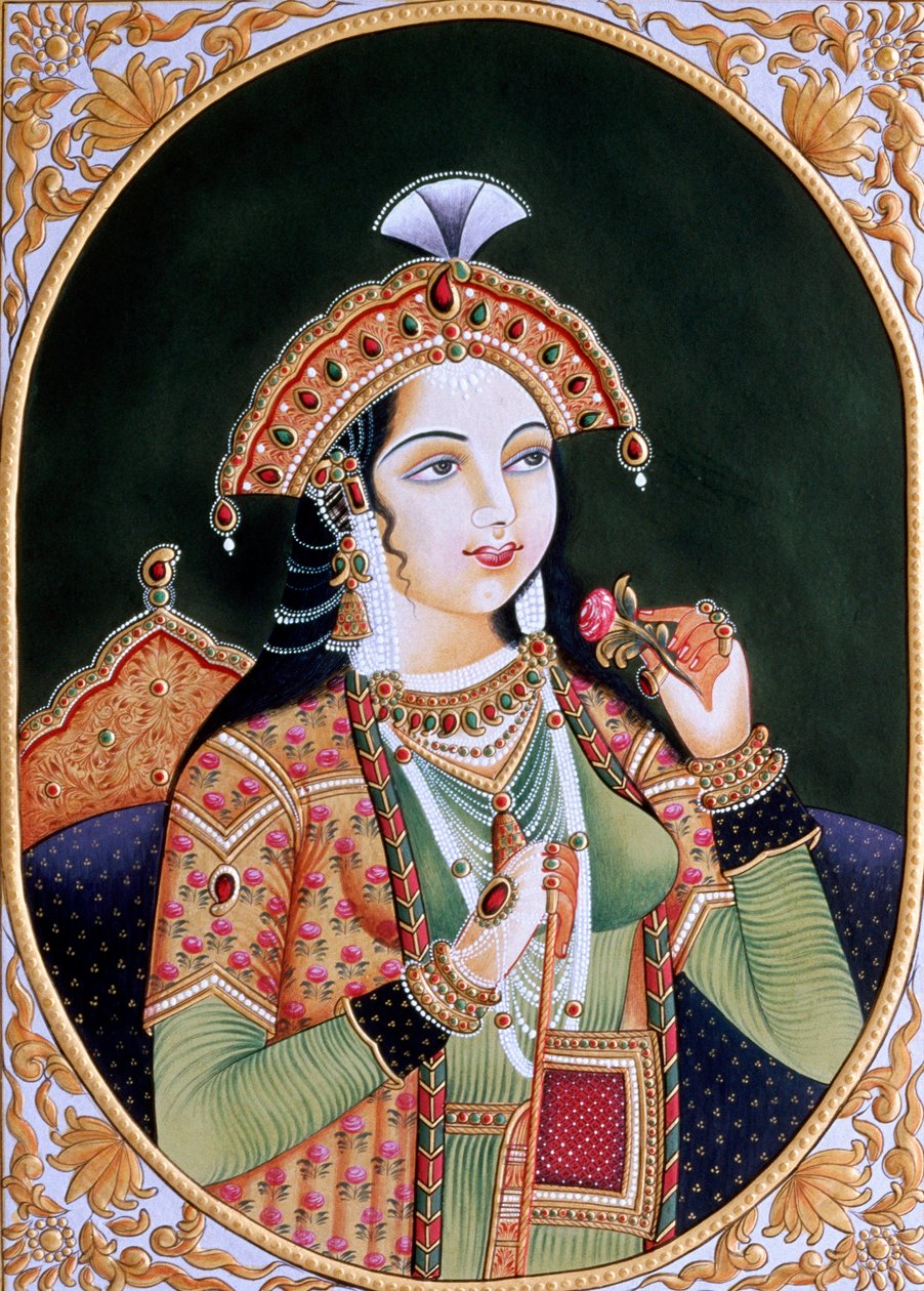 Miniatyrmålning på papper av prinsessan Mumtaz Mahal, hustru till mogulkejsaren Shah Jahan av School Indian
