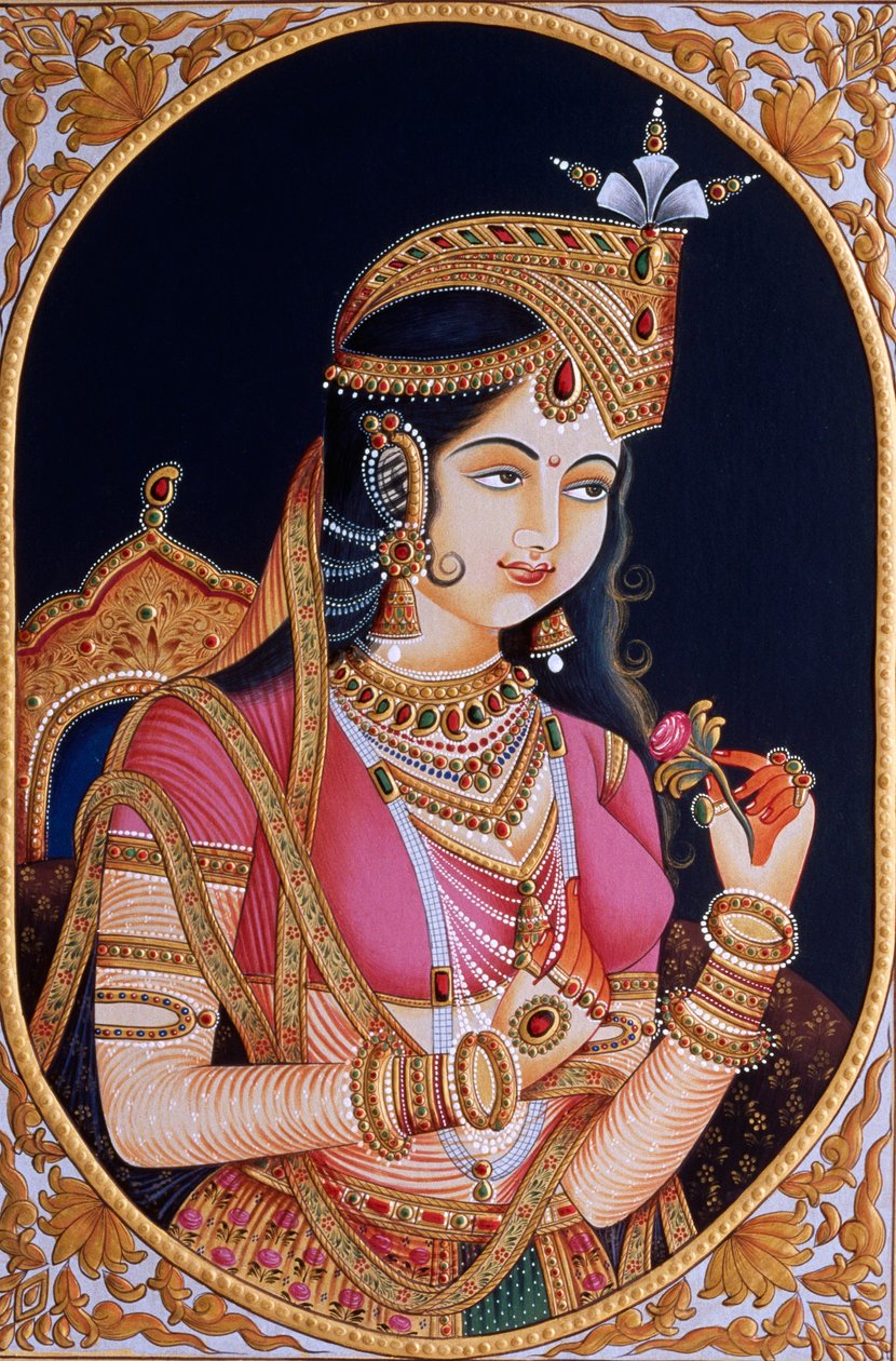 Miniatyrmålning på papper av prinsessan Mumtaz Mahal hustru till mogulkejsaren Shah Jahan av School Indian