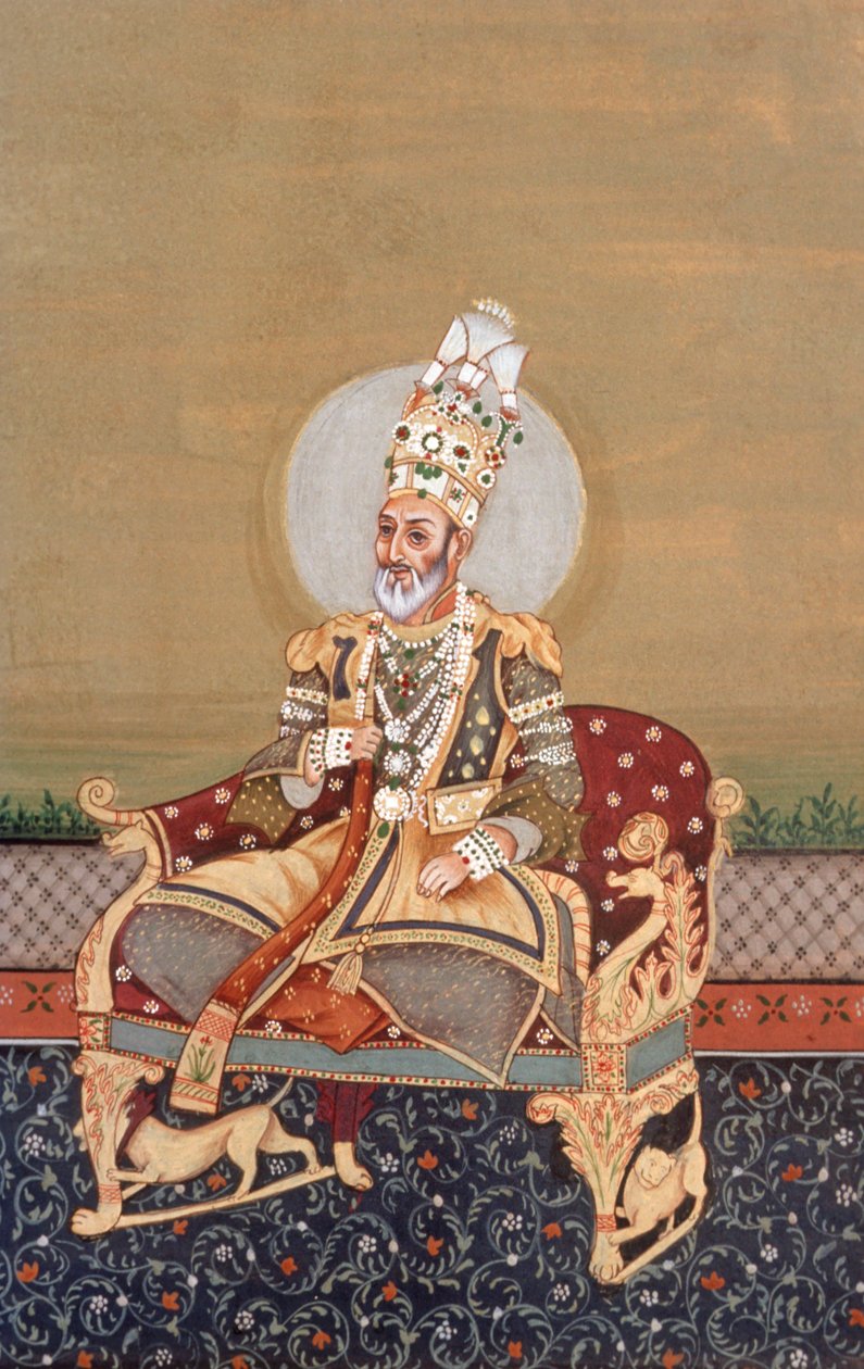 Mogul Miniatyrmålning Bahadurshah Jafer av School Indian