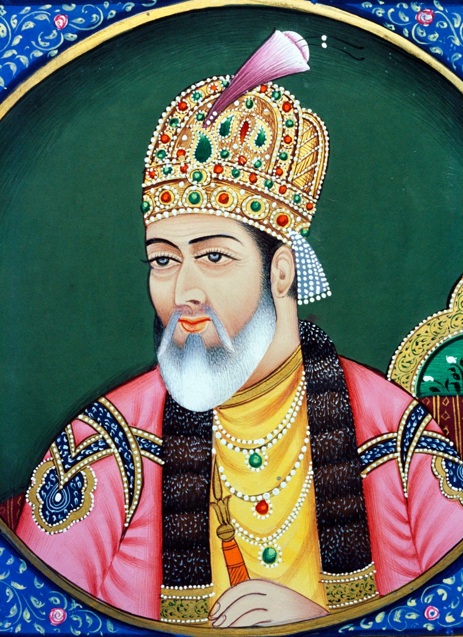Mughalkejsaren Shah Jahan Miniatyrmålning på papper av School Indian