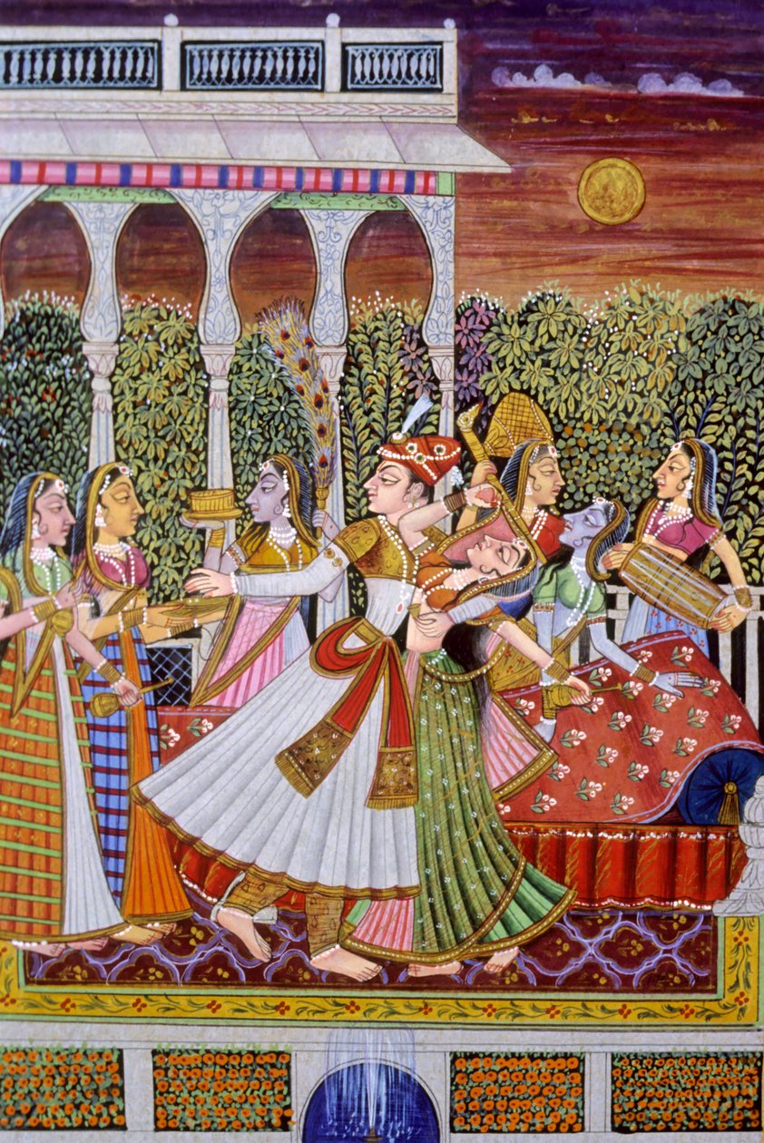 Mughal kung och drottning miniatyrmålning av School Indian
