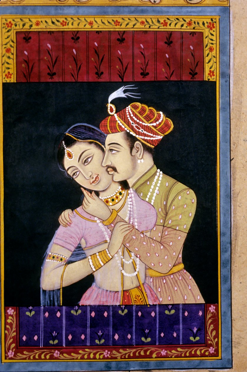 Mughal miniatyrmålning, kärleksscen av School Indian