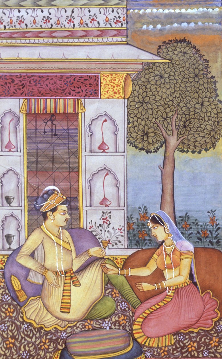 Mughal miniatyrmålning på papper Kunglig kung njuter av dryck av School Indian