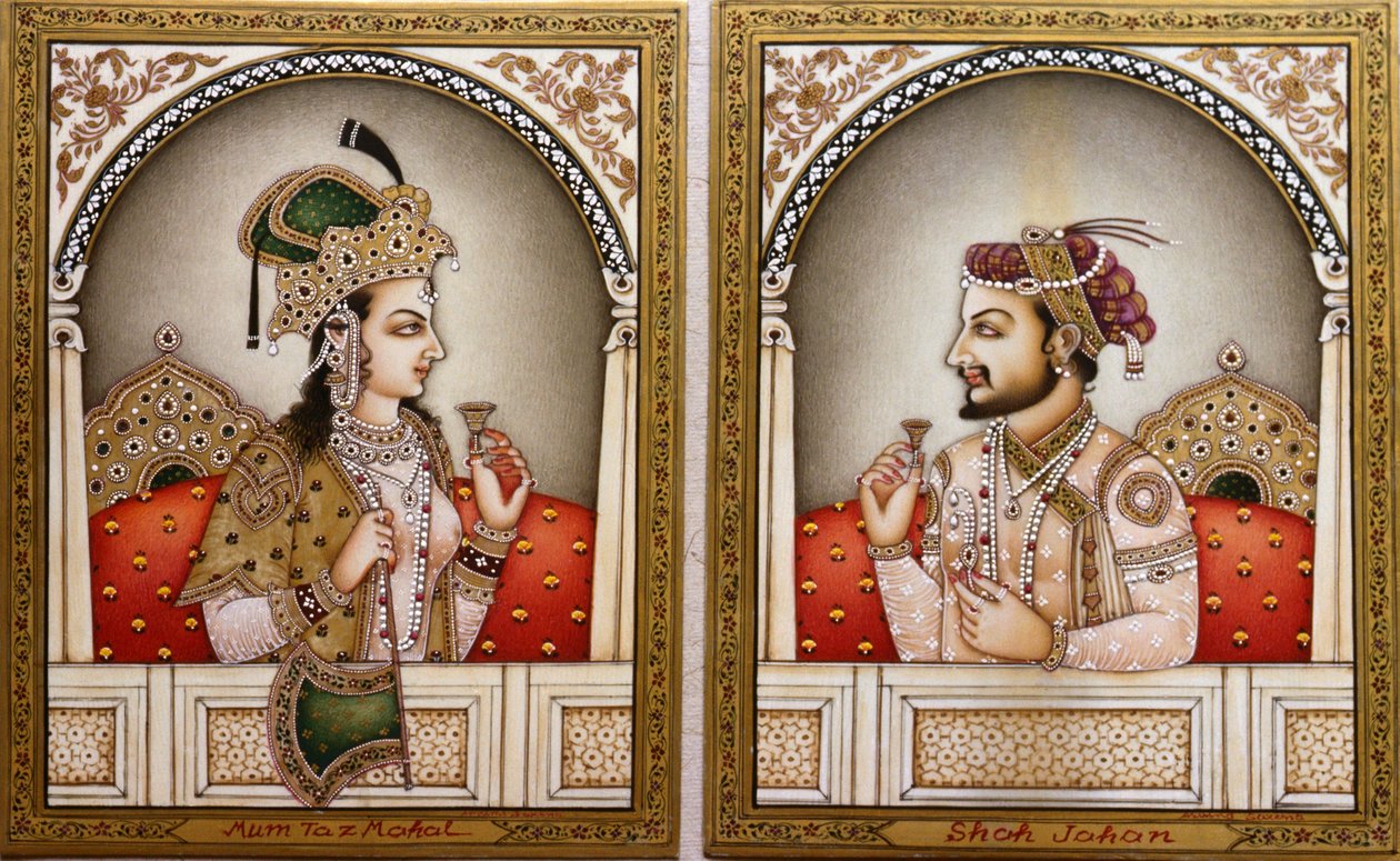 Mumtaz Mahal och Shah Jahan Målning av School Indian