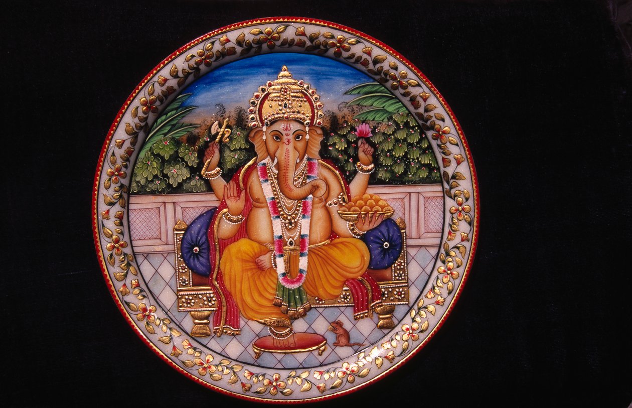 Målning av Ganesh Ganpati Gud på marmorplatta av School Indian