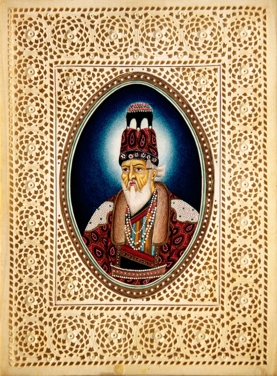 Målning av mogulkejsaren Shah Jahan på elfenben av School Indian