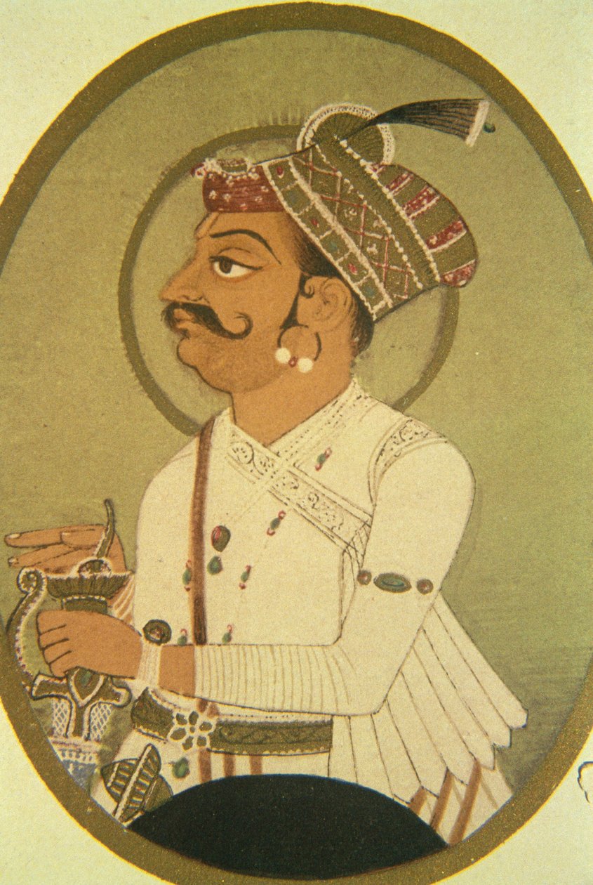 Målning av Rao Bikhaji härskare, Bikaner, Rajasthan, Indien av School Indian