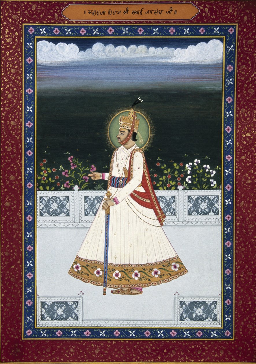 Målning av Sawai Jai Singh Före detta härskare, Jaipur, Grundare (1700-1743), Rajasthan, Indien av School Indian