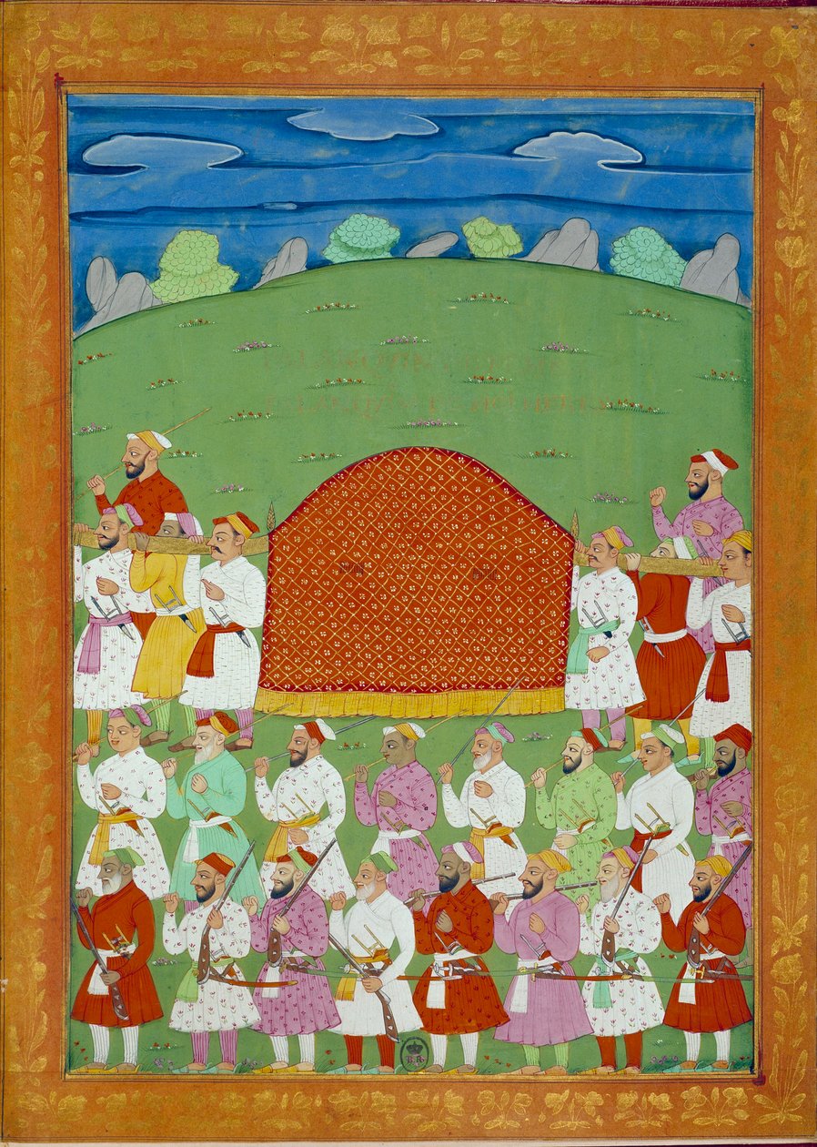 Palanquin av Sultanens konkubiner, Shah alems domstol. Indiska och persiska miniatyrer i "" History of India from Tamertante to Orangreyb"" av Niccolo Manucci (1638-1717). BN, Paris. av School Indian