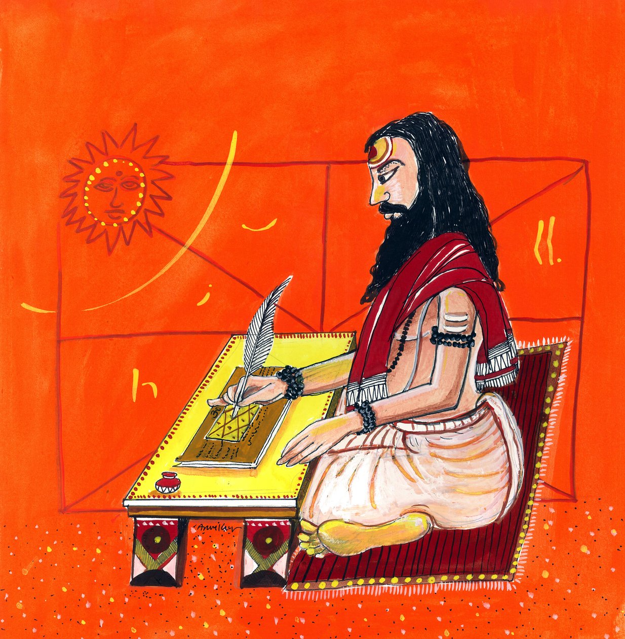 Pāṇini (färglitografi) av School Indian
