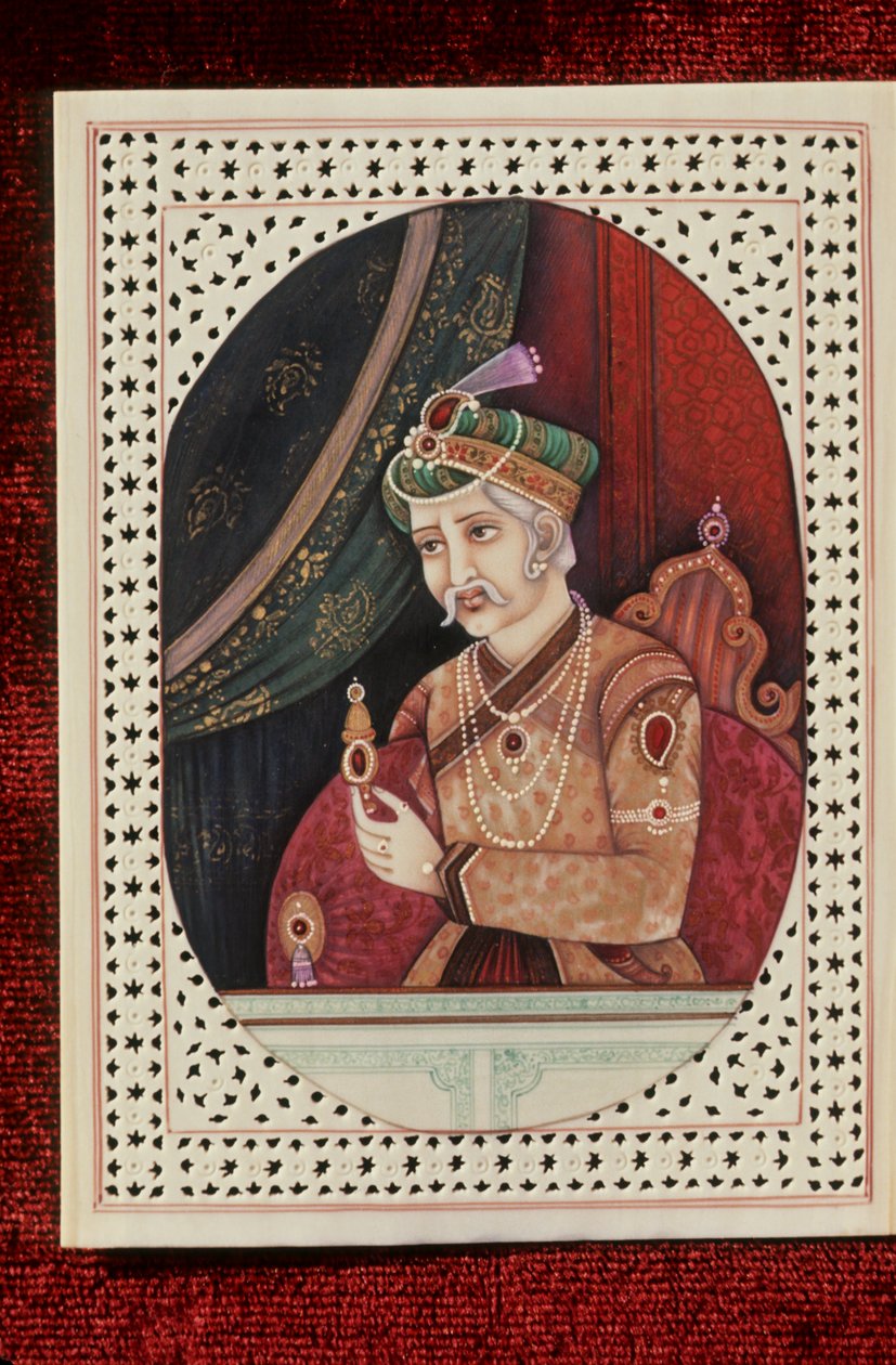 Porträtt av Akbar av School Indian