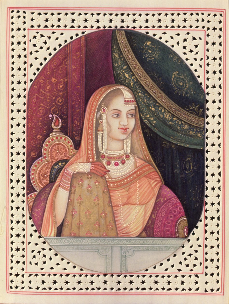 Porträtt av Jodhabai, chefsdrottning hos kejsar Akbar (1542-1605) av School Indian