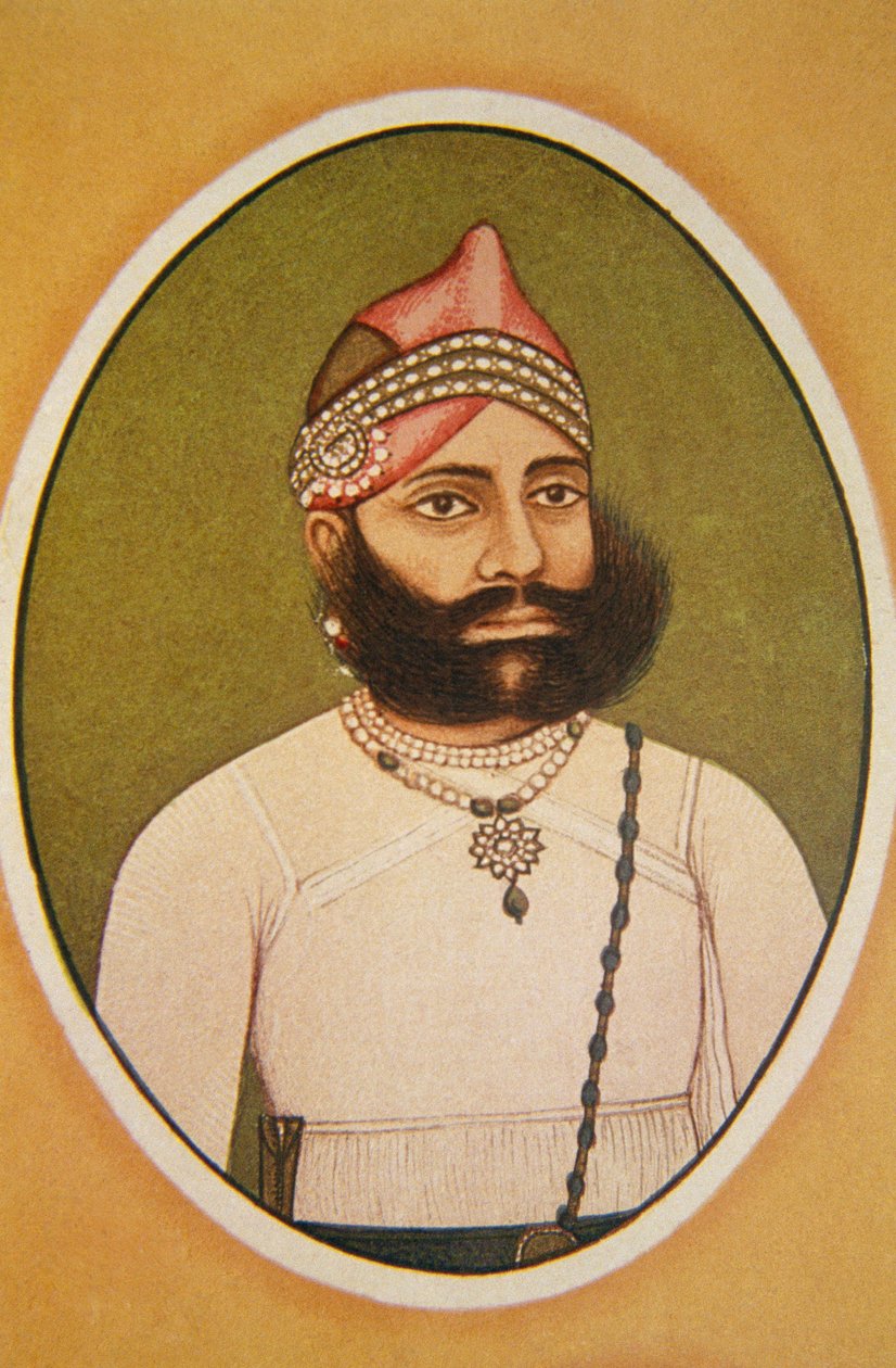 Porträtt av Maharaja Fateh Singh, Udaipur, Rajasthan, Indien av School Indian