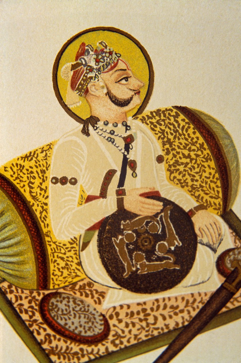Porträtt av Maharaja Madan Singh, skogschef, Rajasthan, Indien av School Indian