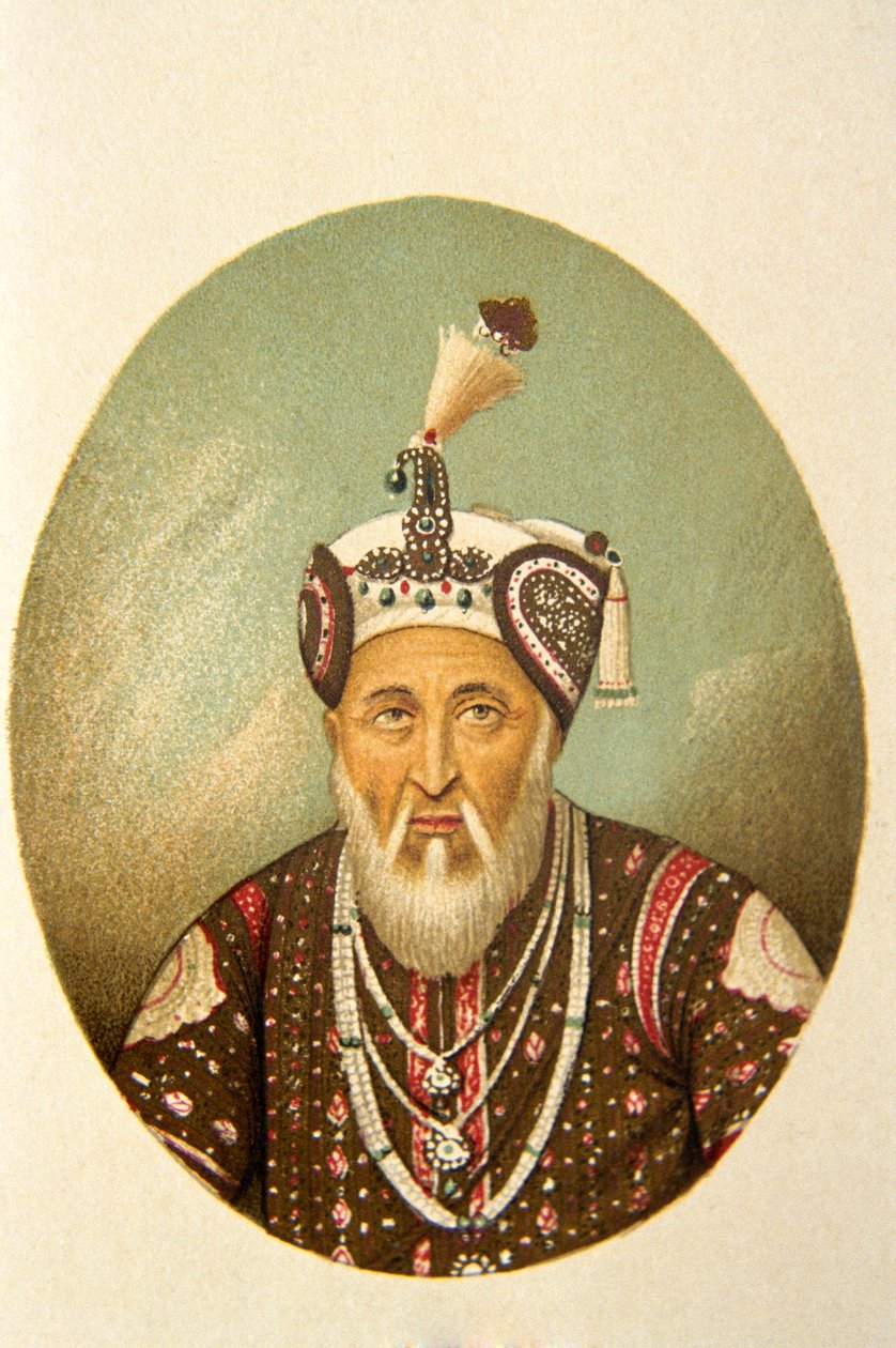 Porträtt av mogulkejsaren Akbar Shah, Indien av School Indian