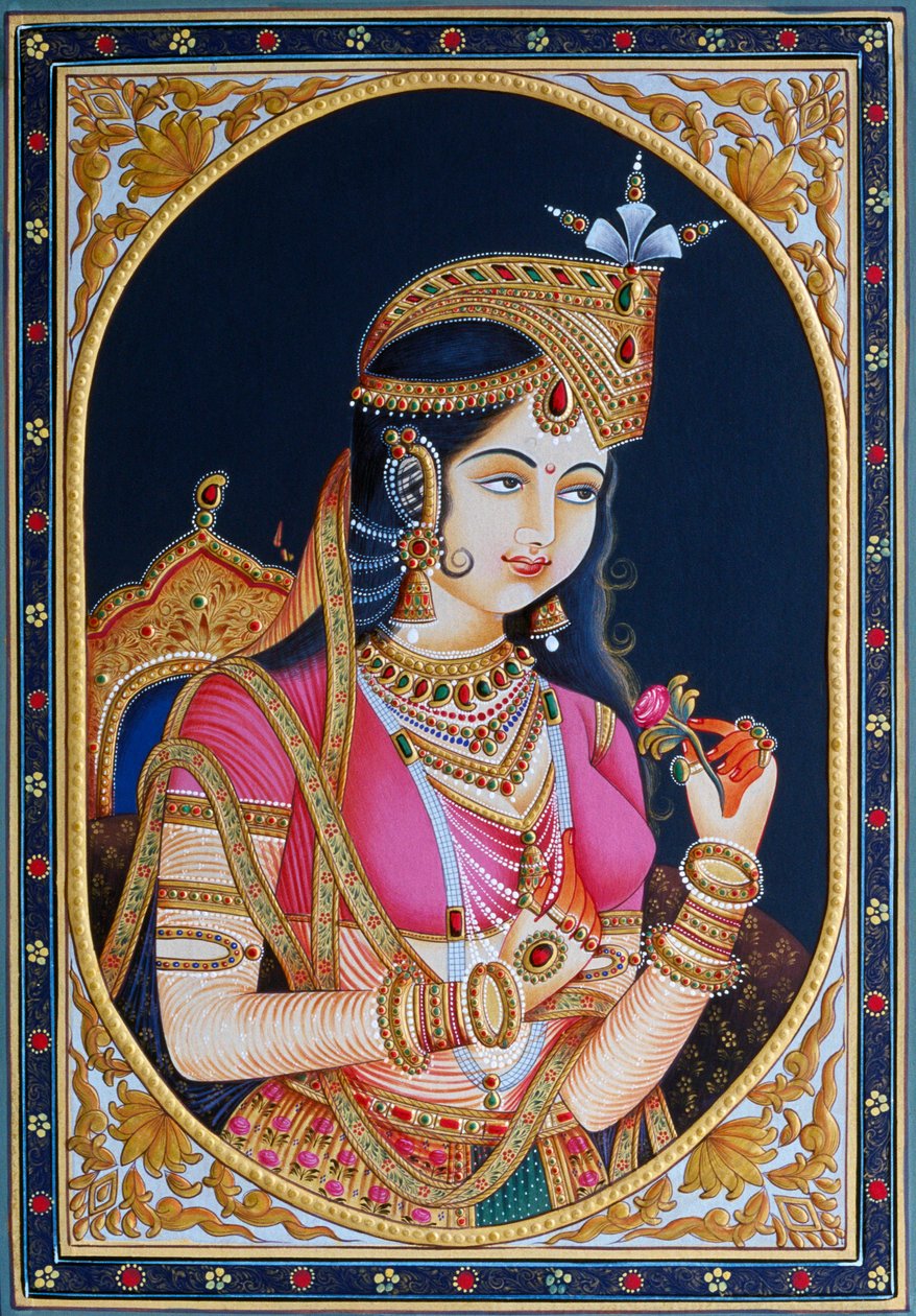 Porträtt av Mumtaz Mahal på pappersmålning av School Indian