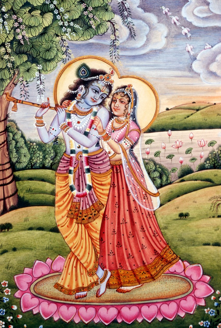 Radha Krishna miniatyrmålning, Indien av School Indian