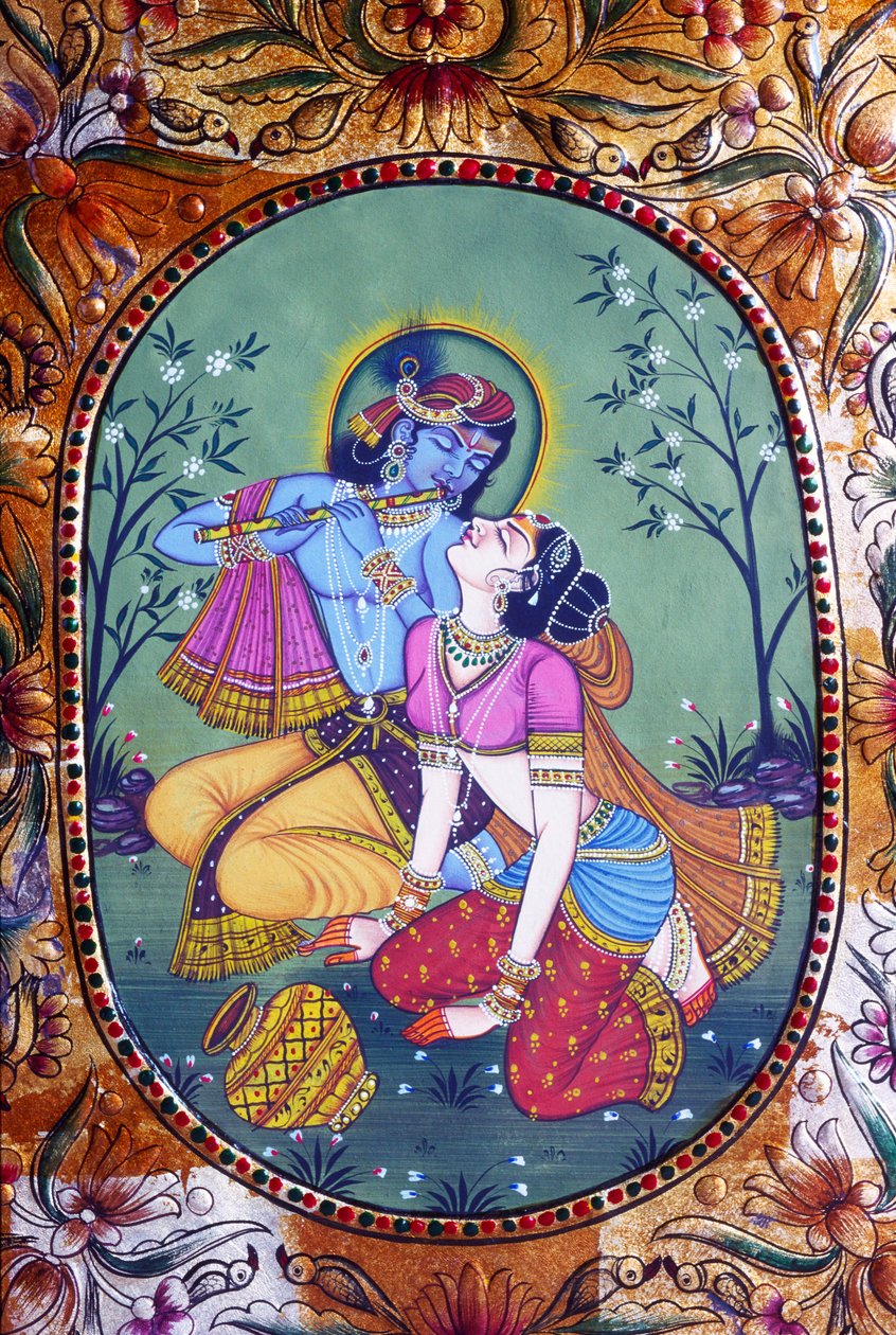Radha Krishna Miniatyrmålning på papper av School Indian