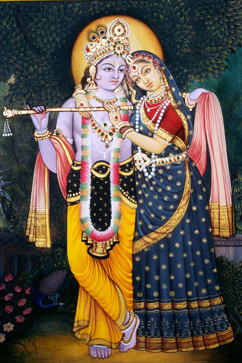 Radha Krishna Miniatyrmålning på papper av School Indian