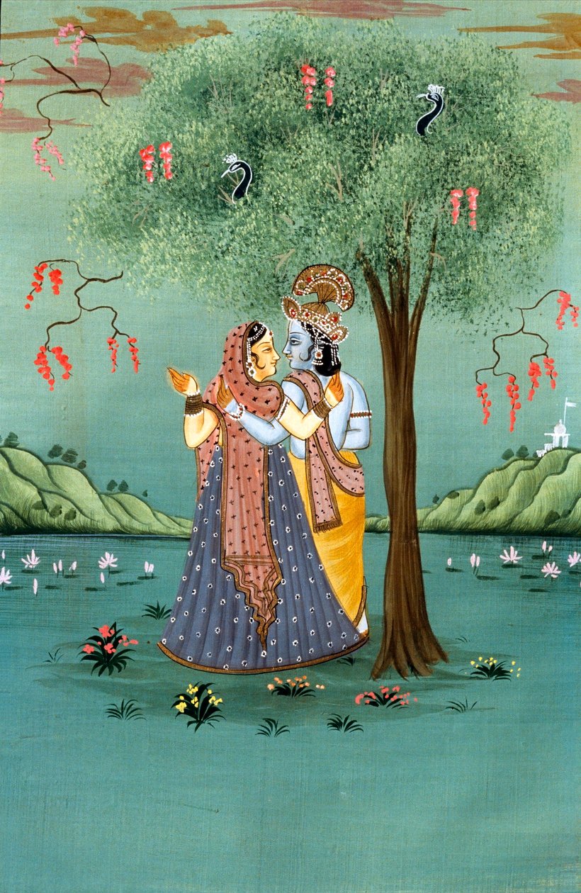 Radha Krishna Miniatyrmålning på papper av School Indian