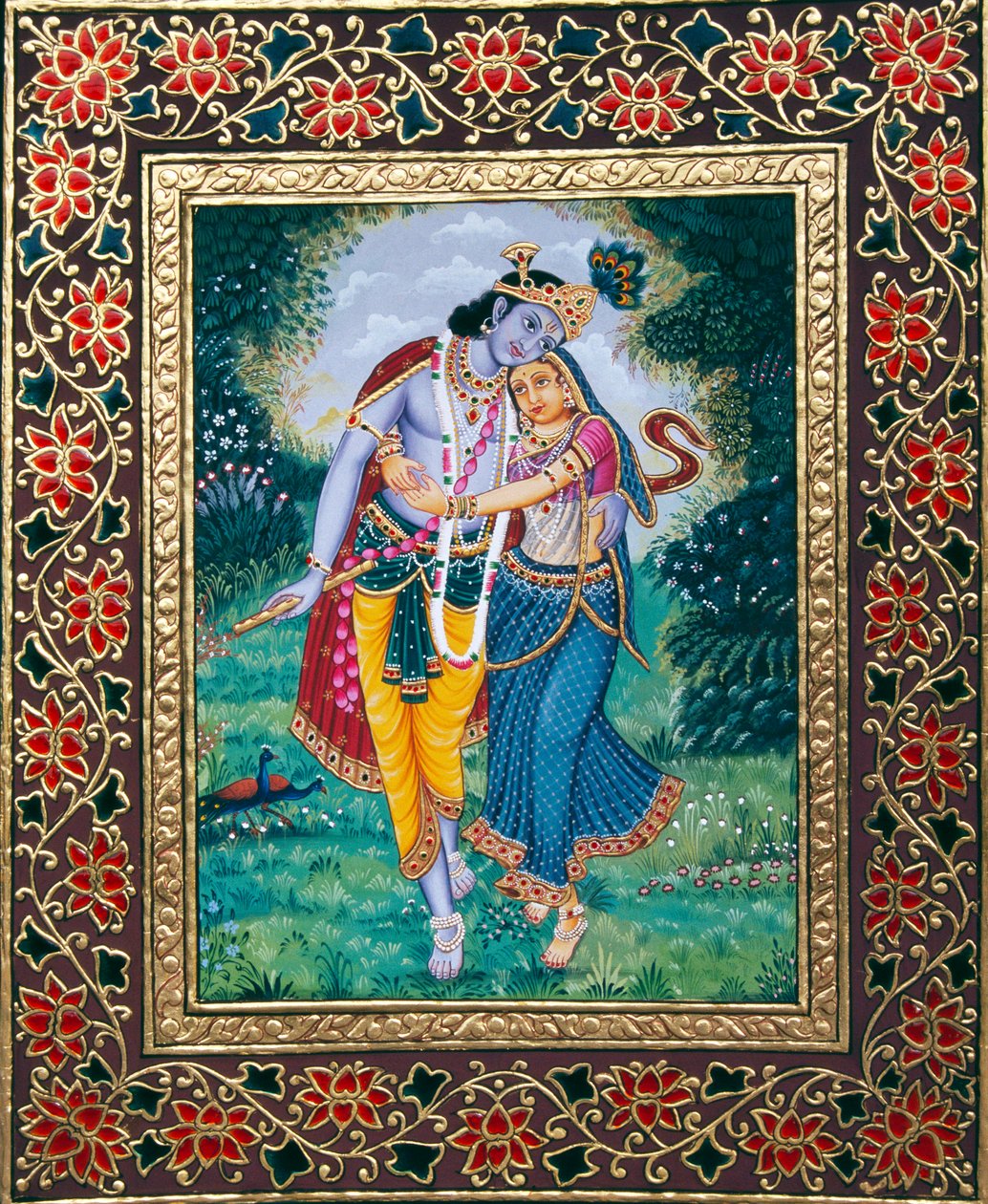 Radha Krishna Miniatyrmålning på papper av School Indian