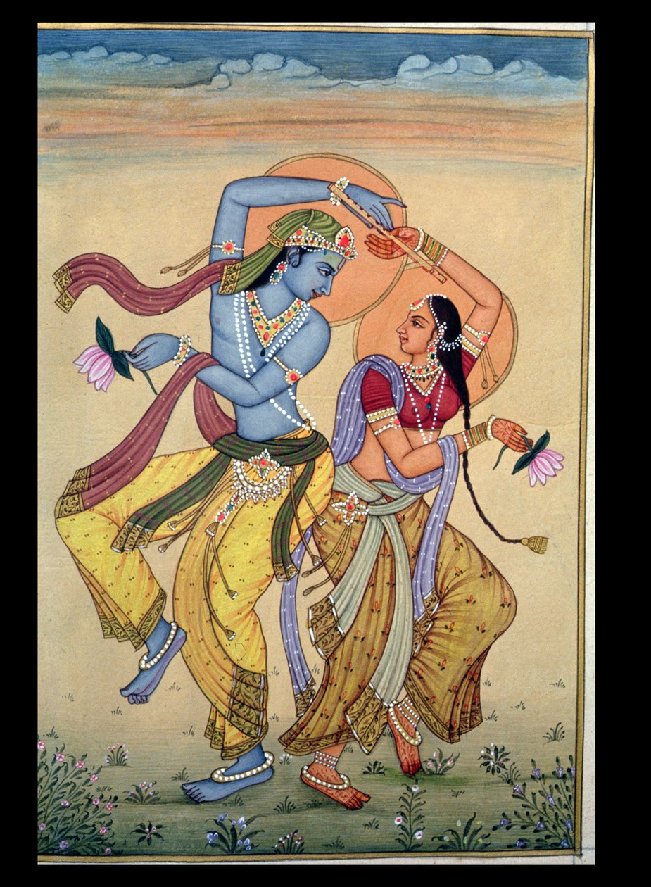 Radha och Krishna (gouache och (akvarell på papper) av School Indian