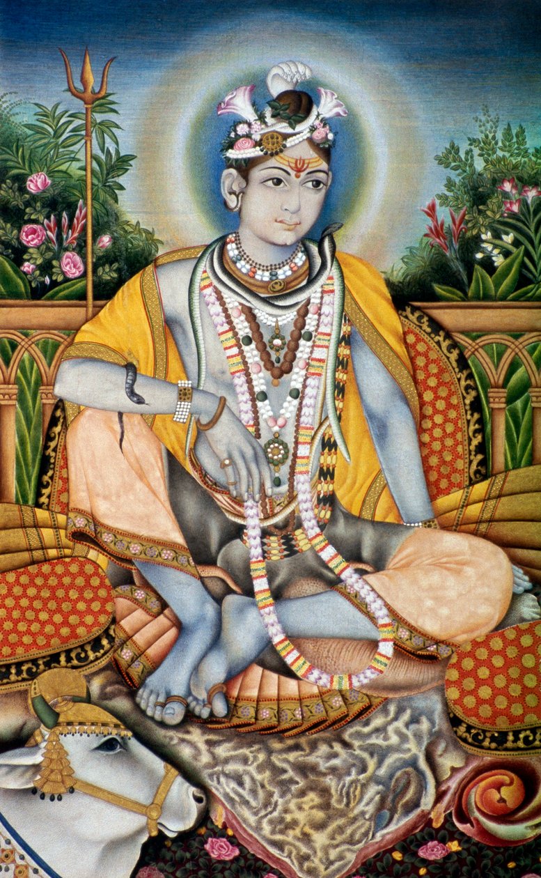 Rajrajeswer (Lord Shiva Shanker) Miniatyrmålning på papper av School Indian