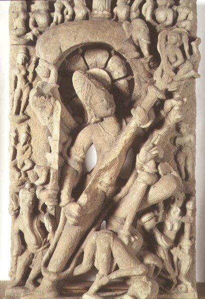 Siva i form av Andhakari-Gajantakari, Kalachuri-dynastin (sandsten) av School Indian