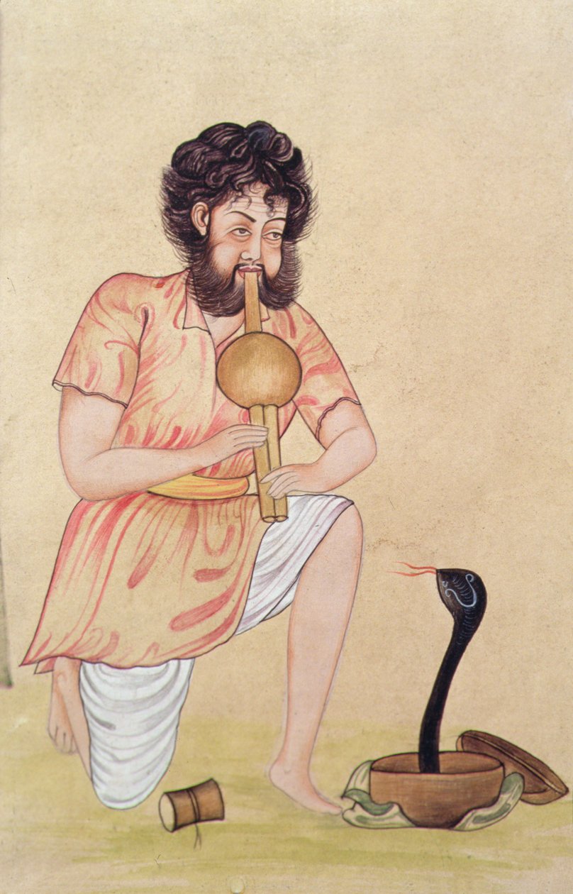 Snake Charmer (gouache och akvarell på papper) av School Indian