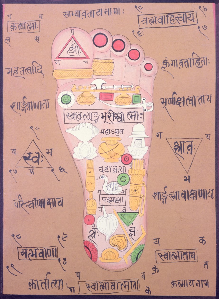 Tantriskt diagram över höger fot (gouache och akvarell på papper) av School Indian