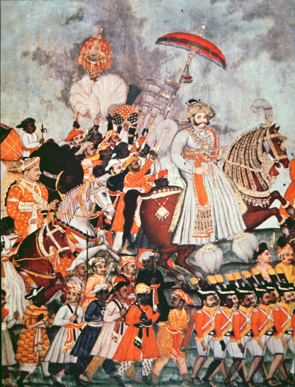 The Great Akbar (färg litho) av School Indian