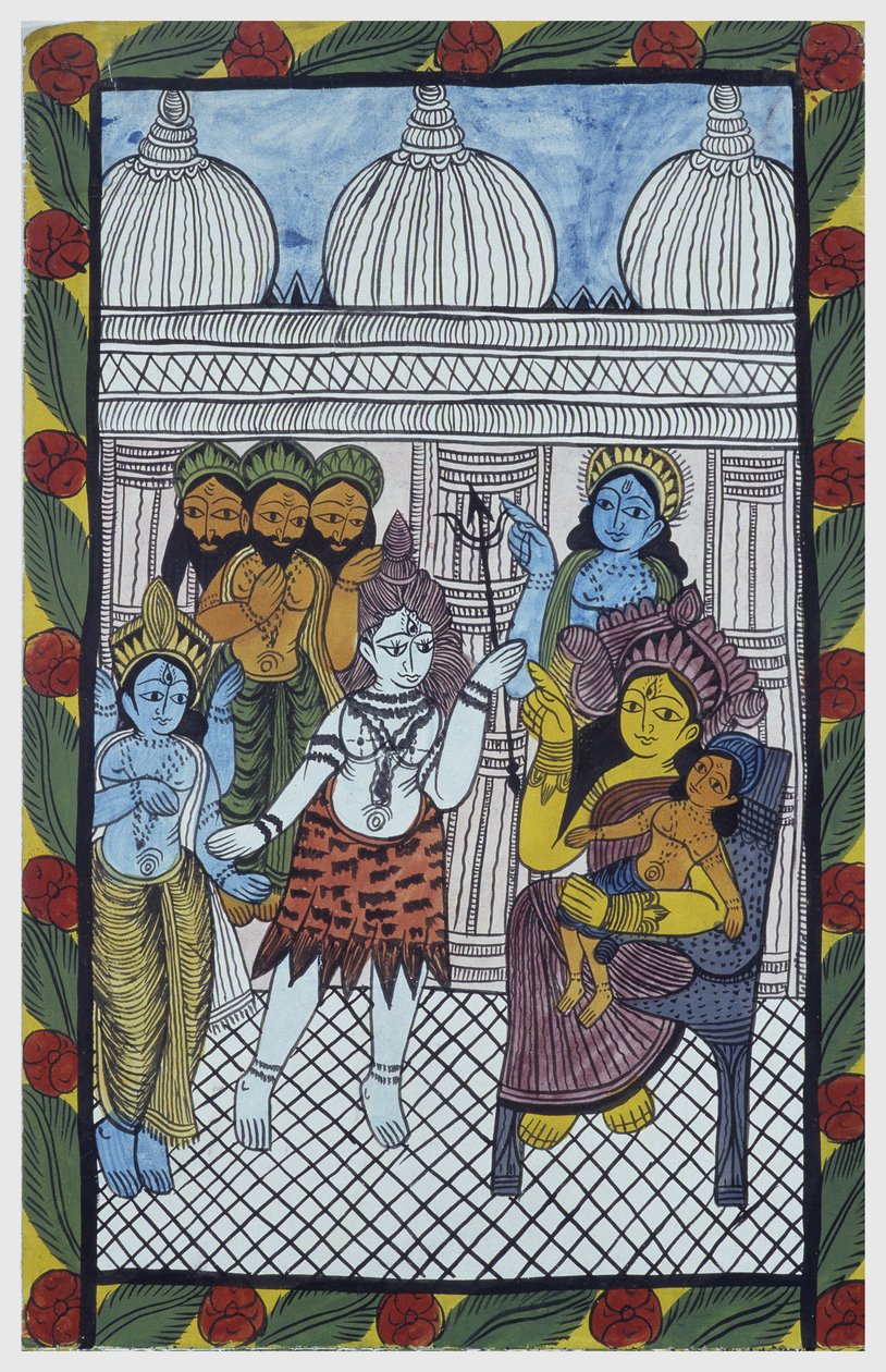 Gudarna kommer för att beundra Krishna, förkroppsligar i kroppen av ett vackert barn, Ganesha (Ganesh eller Ganapati) som sitter på knäna av sin mamma Parvati. Pat: målad rulle från Bengalregionen, som fungerar som ett berättande medium för sångarna Baoul  av School Indian