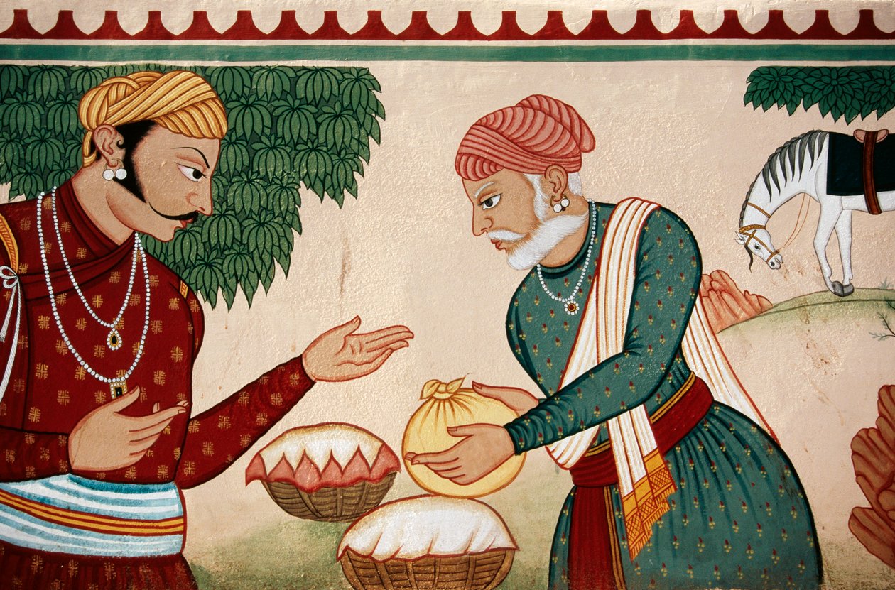 Väggmålning av förhandlingar, Jaipur, Rajasthan, Indien av School Indian