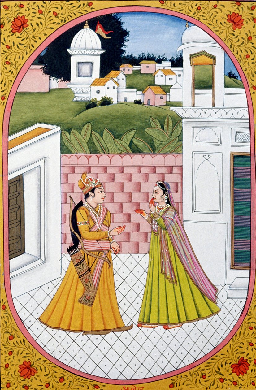 Årskalender Bild  målning för en hinduisk månad Asoz, Indien av School Indian