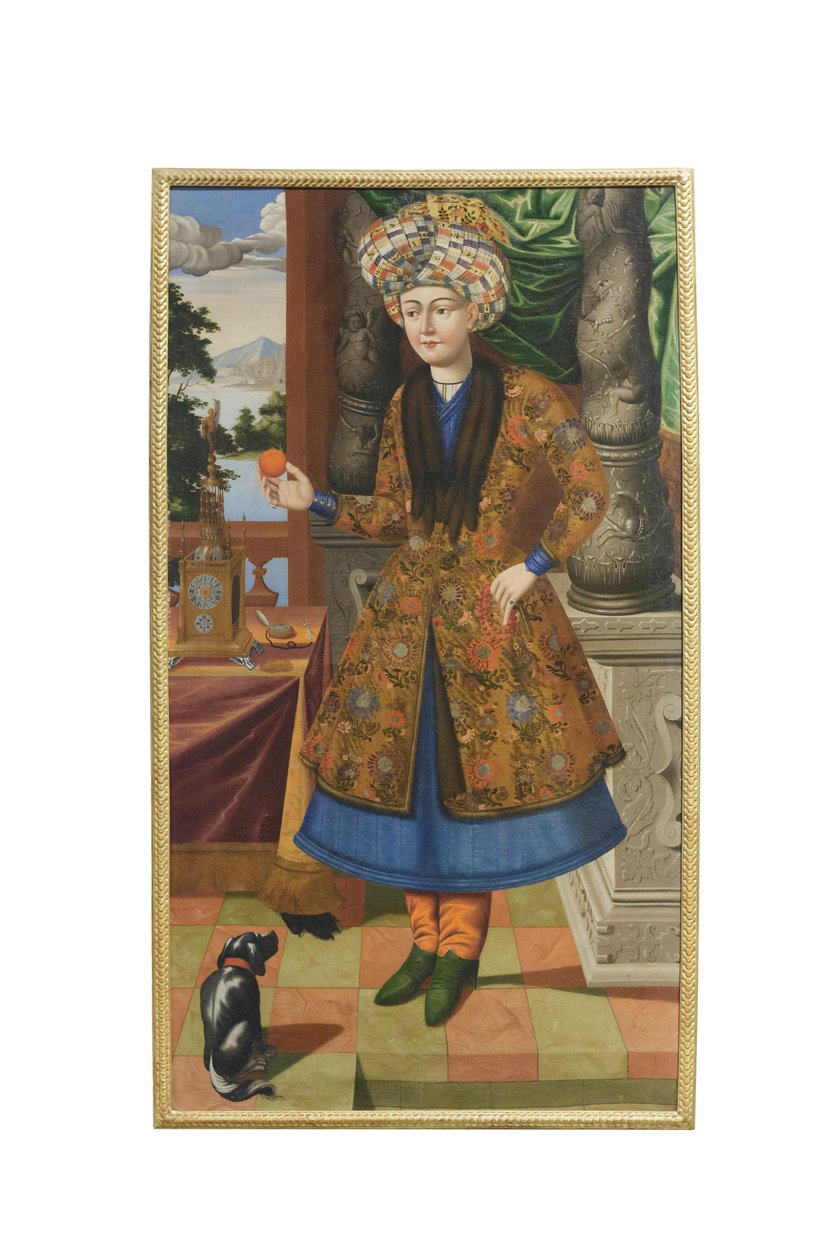 En man i persisk dräkt, okänd konstnär, Safavid-perioden (olja på duk) av School Iranian