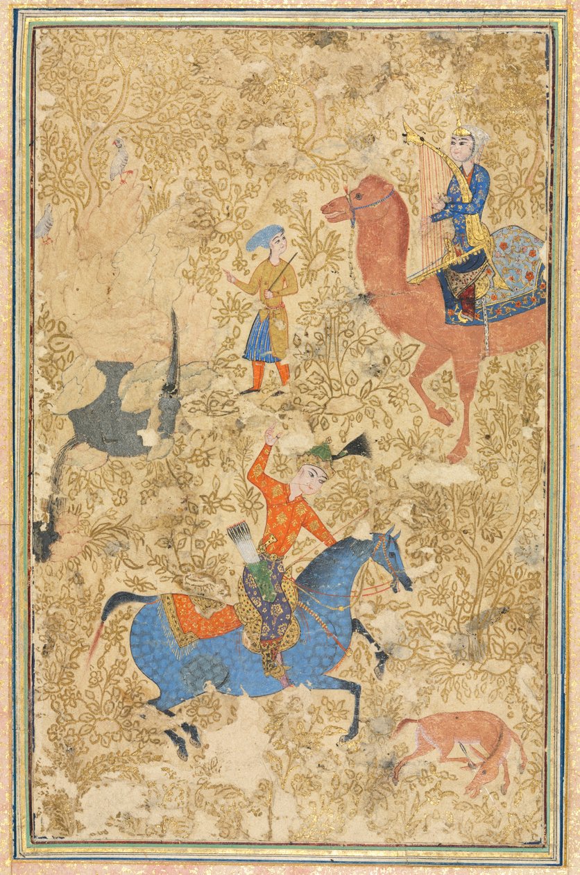 Bahram Gur och Azada, från en Shahnama (Kungarnas bok) av Firdausi (940-1019 eller 1025) av School Iranian